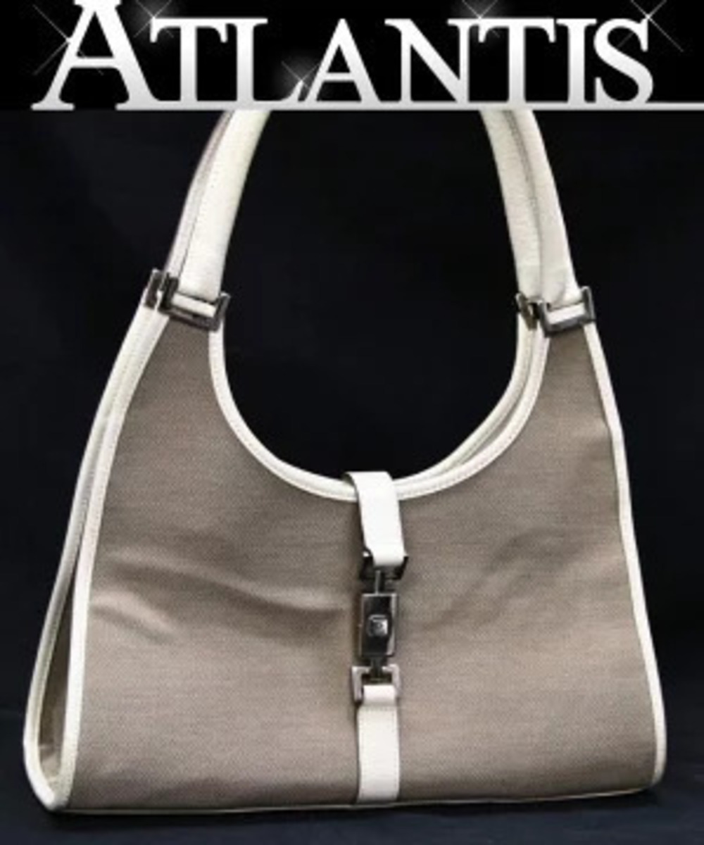 Gucci Jackie Handbag Canvas x Leather Beige Cream White